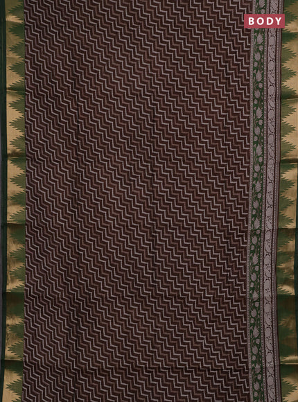 Brown & Green Semi Maheshwari Cotton Saree