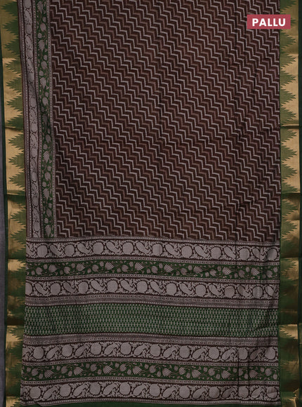 Brown & Green Semi Maheshwari Cotton Saree
