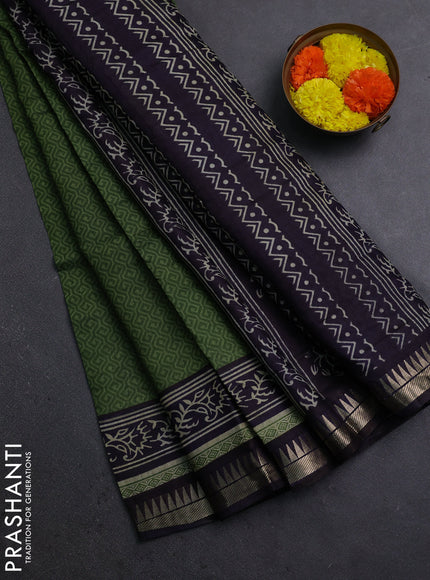 Green & Navy Blue Semi Maheshwari Cotton Saree