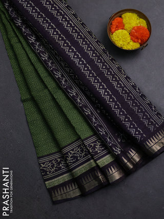 Green & Navy Blue Semi Maheshwari Cotton Saree