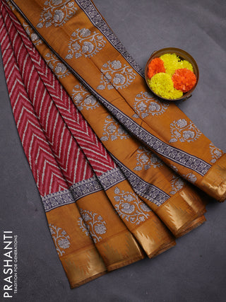 Red & Mustard Yellow Semi Maheshwari Cotton Saree