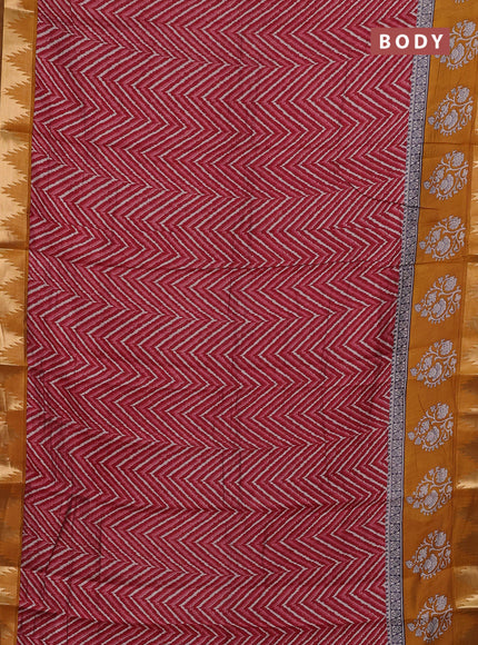 Red & Mustard Yellow Semi Maheshwari Cotton Saree