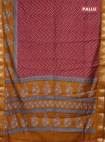 Red & Mustard Yellow Semi Maheshwari Cotton Saree