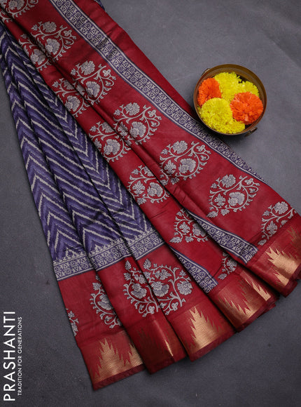 Blue & Maroon Semi Maheshwari Cotton Saree