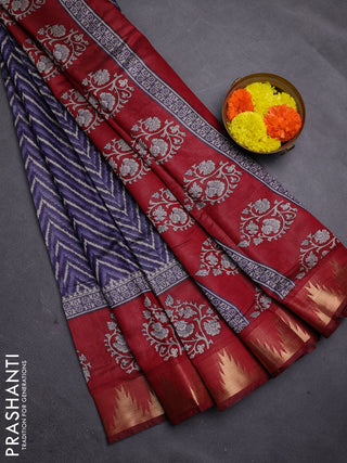 Blue & Maroon Semi Maheshwari Cotton Saree