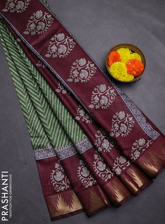 Green & Maroon Semi Maheshwari Cotton Saree