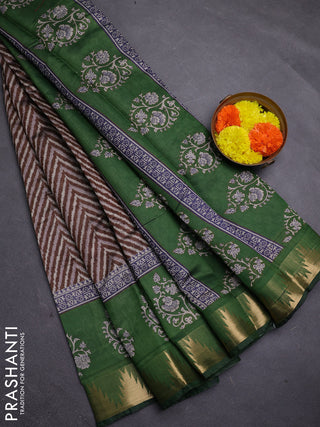 Brown & Green Semi Maheshwari Cotton Saree