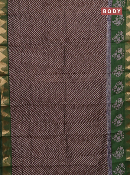 Brown & Green Semi Maheshwari Cotton Saree