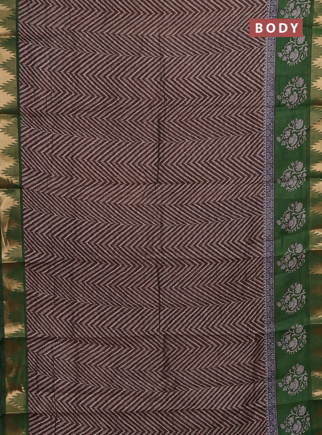 Brown & Green Semi Maheshwari Cotton Saree