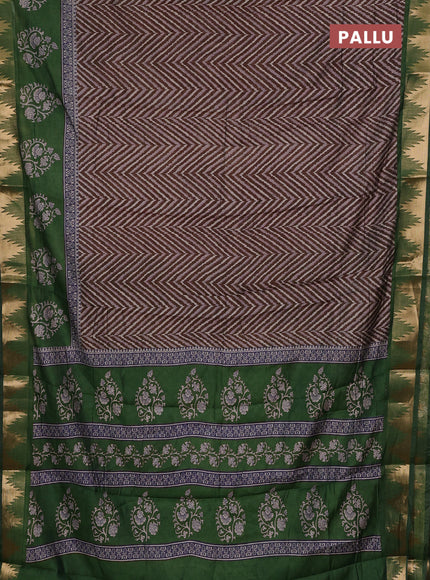 Brown & Green Semi Maheshwari Cotton Saree