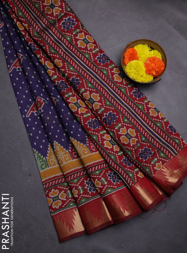 Blue & Maroon Semi Maheshwari Cotton Saree
