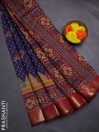 Blue & Maroon Semi Maheshwari Cotton Saree