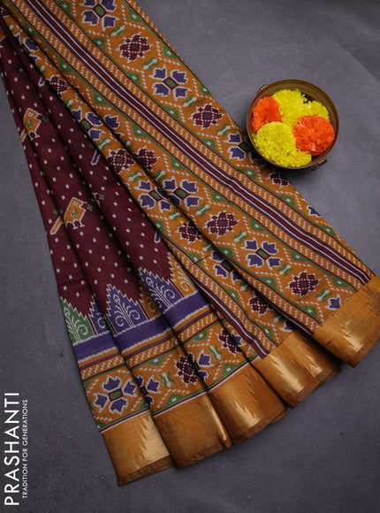 Wine & Mustard Yellow Semi Maheshwari Cotton Saree