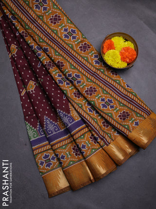 Wine & Mustard Yellow Semi Maheshwari Cotton Saree