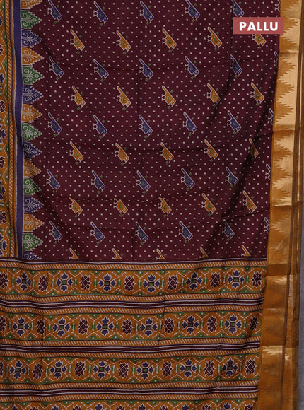 Wine & Mustard Yellow Semi Maheshwari Cotton Saree