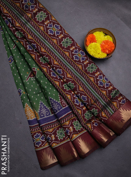 Green & Maroon Semi Maheshwari Cotton Saree