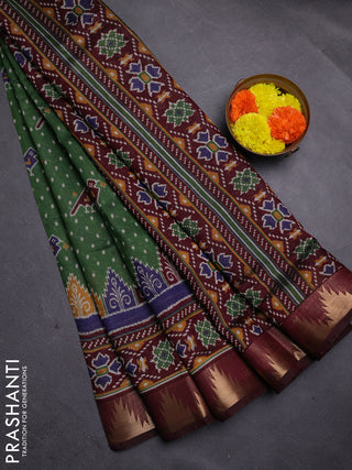 Green & Maroon Semi Maheshwari Cotton Saree