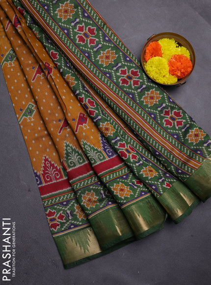 Mustard Yellow & Green Semi Maheshwari Cotton Saree