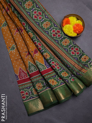 Mustard Yellow & Green Semi Maheshwari Cotton Saree