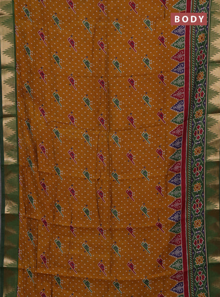 Mustard Yellow & Green Semi Maheshwari Cotton Saree