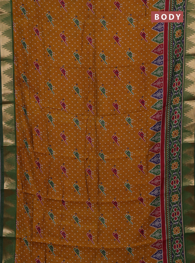 Mustard Yellow & Green Semi Maheshwari Cotton Saree