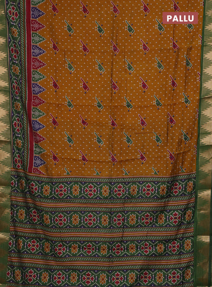 Mustard Yellow & Green Semi Maheshwari Cotton Saree