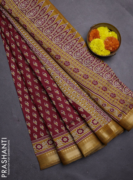 Red & Mustard Yellow Semi Maheshwari Cotton Saree