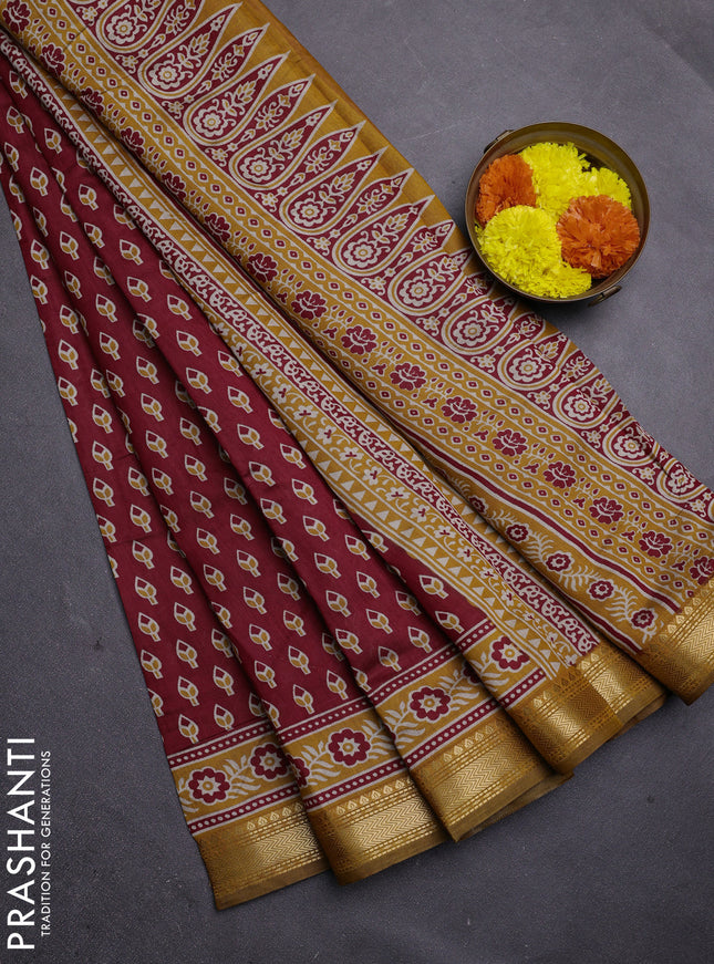 Red & Mustard Yellow Semi Maheshwari Cotton Saree
