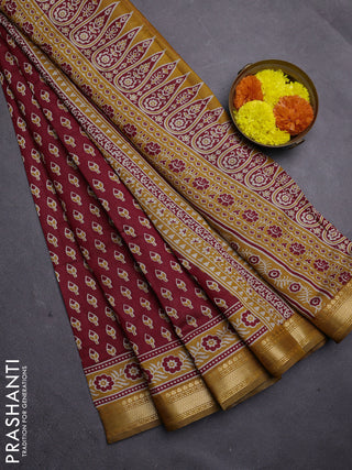 Red & Mustard Yellow Semi Maheshwari Cotton Saree