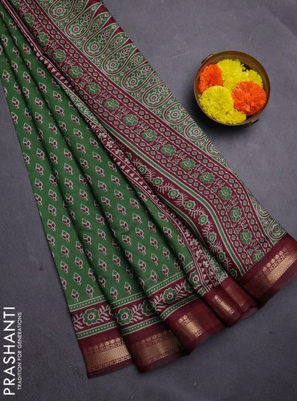 Green & Maroon Semi Maheshwari Cotton Saree