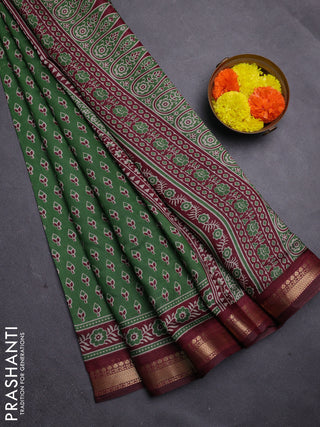 Green & Maroon Semi Maheshwari Cotton Saree