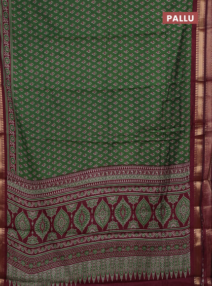Green & Maroon Semi Maheshwari Cotton Saree