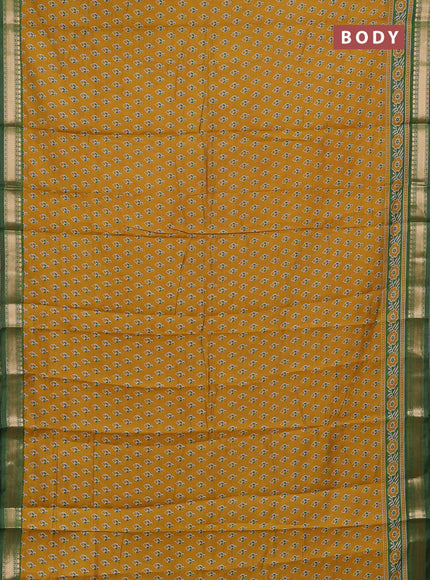 Mustard Yellow & Green Semi Maheshwari Cotton Saree