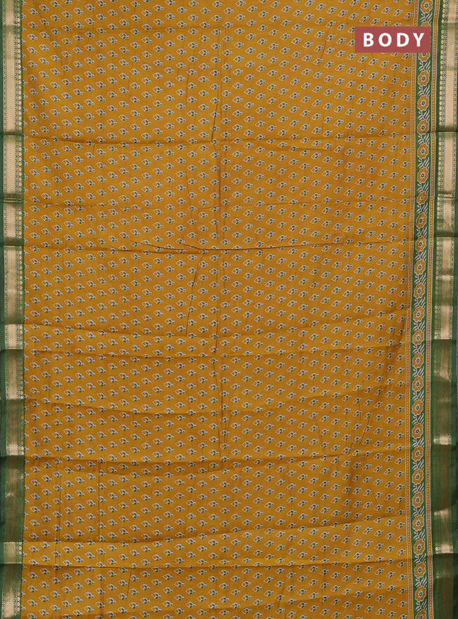 Mustard Yellow & Green Semi Maheshwari Cotton Saree