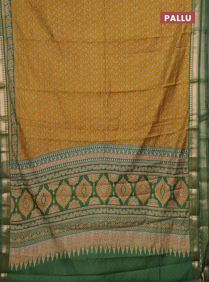 Mustard Yellow & Green Semi Maheshwari Cotton Saree