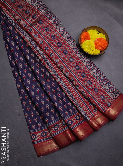 Blue & Maroon Semi Maheshwari Cotton Saree