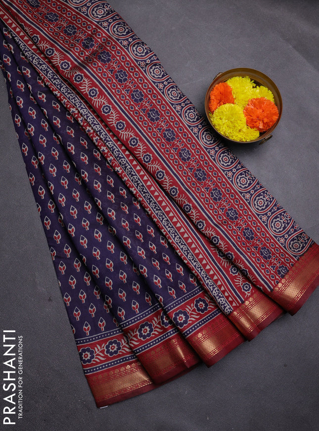 Blue & Maroon Semi Maheshwari Cotton Saree