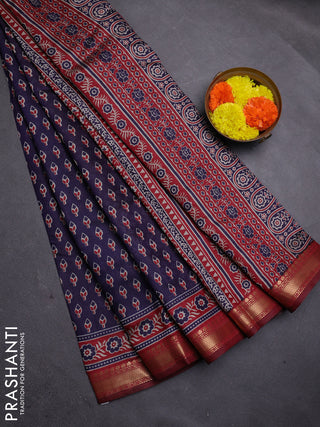 Blue & Maroon Semi Maheshwari Cotton Saree