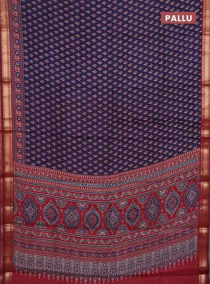 Blue & Maroon Semi Maheshwari Cotton Saree