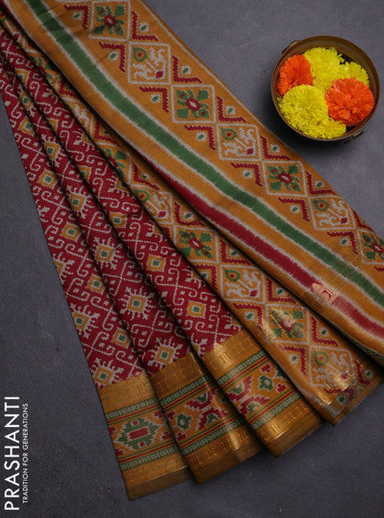 Maroon & Mustard Yellow Semi Maheshwari Cotton Saree