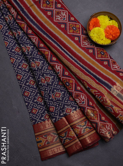 Blue & Maroon Semi Maheshwari Cotton Saree