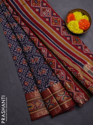 Blue & Maroon Semi Maheshwari Cotton Saree