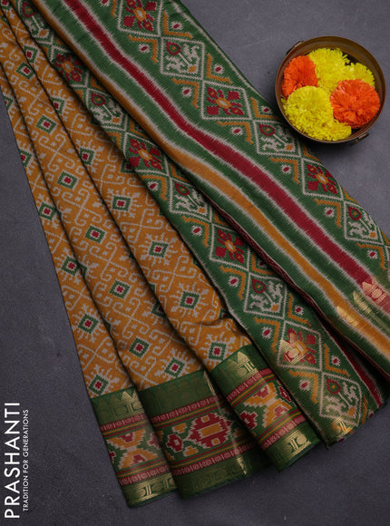 Mustard Yellow & Green Semi Maheshwari Cotton Saree