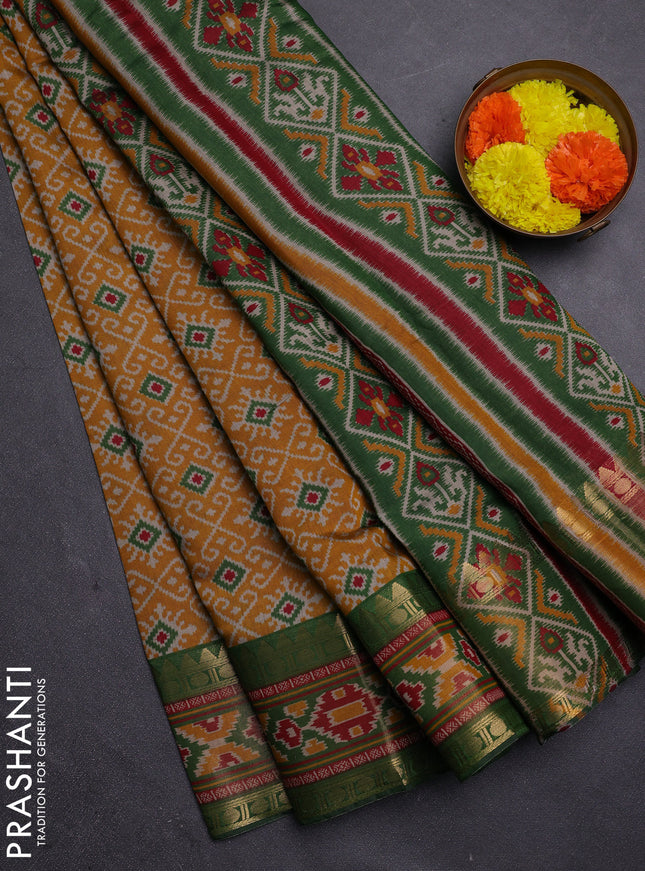 Mustard Yellow & Green Semi Maheshwari Cotton Saree