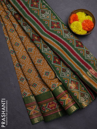 Mustard Yellow & Green Semi Maheshwari Cotton Saree