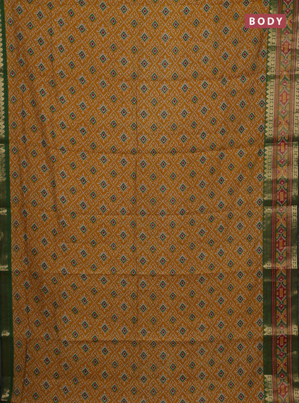 Mustard Yellow & Green Semi Maheshwari Cotton Saree