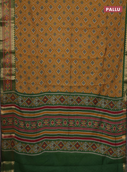 Mustard Yellow & Green Semi Maheshwari Cotton Saree