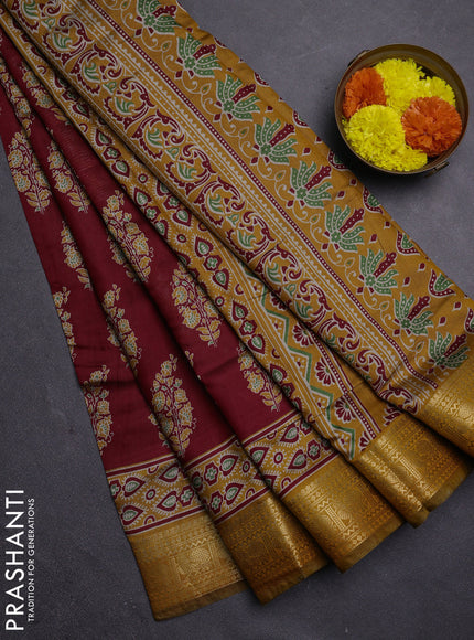 Maroon & Mustard Yellow Semi Maheshwari Cotton Saree