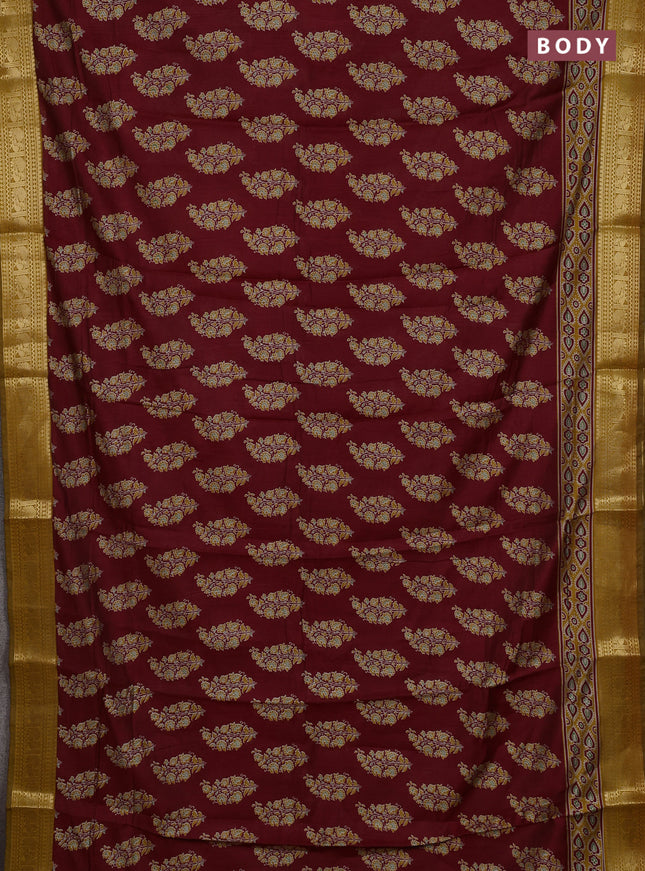 Maroon & Mustard Yellow Semi Maheshwari Cotton Saree