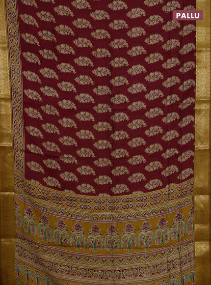Maroon & Mustard Yellow Semi Maheshwari Cotton Saree